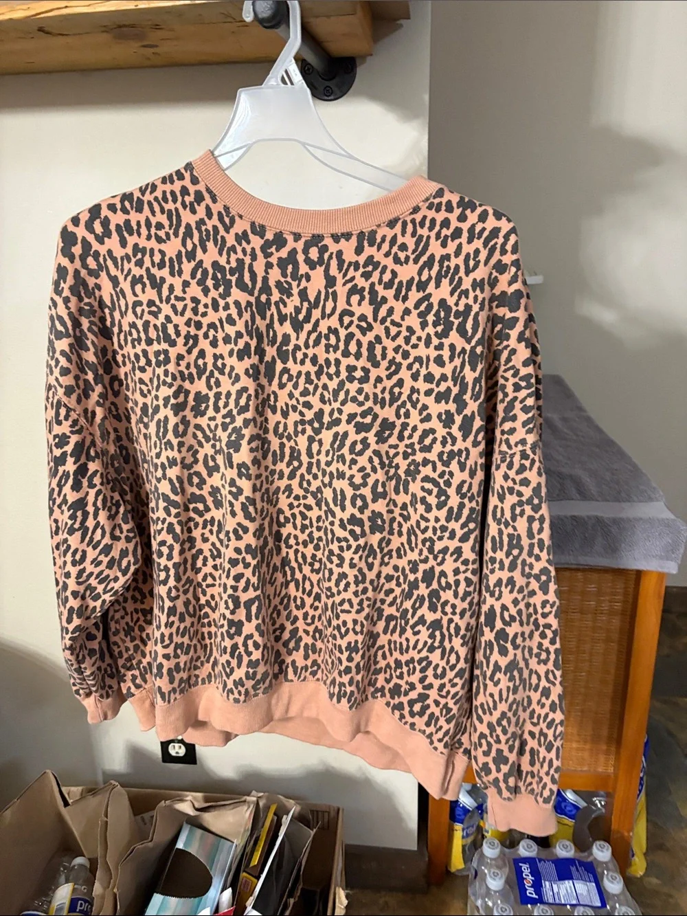 C&C California Peach Pink Leopard-Print Crewneck Sweatshirt
